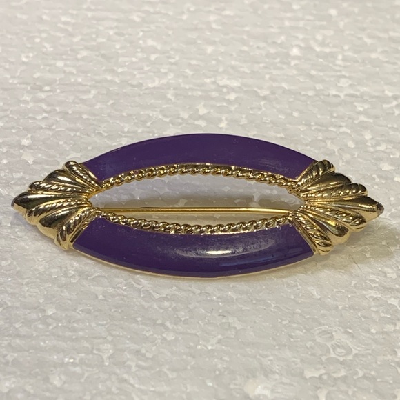 Purple Enamel with Gold Tone Accents Decorative Brooch/Pin ~Very Beautiful~ - Picture 2 of 13